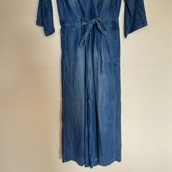 Bella Dahl Casual Boho Light Blue Chambray V-Neck Tie Waist Jumpsuit - Size S - Picture 3 of 10